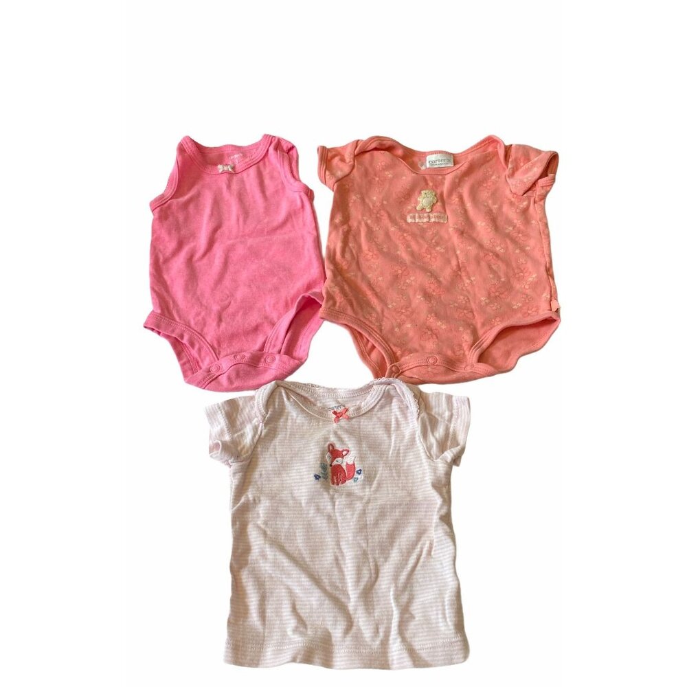 Baby Girl 3pc Bodysuit Bundle Size 3M Carters Pink Floral‎ & Striped Patterns